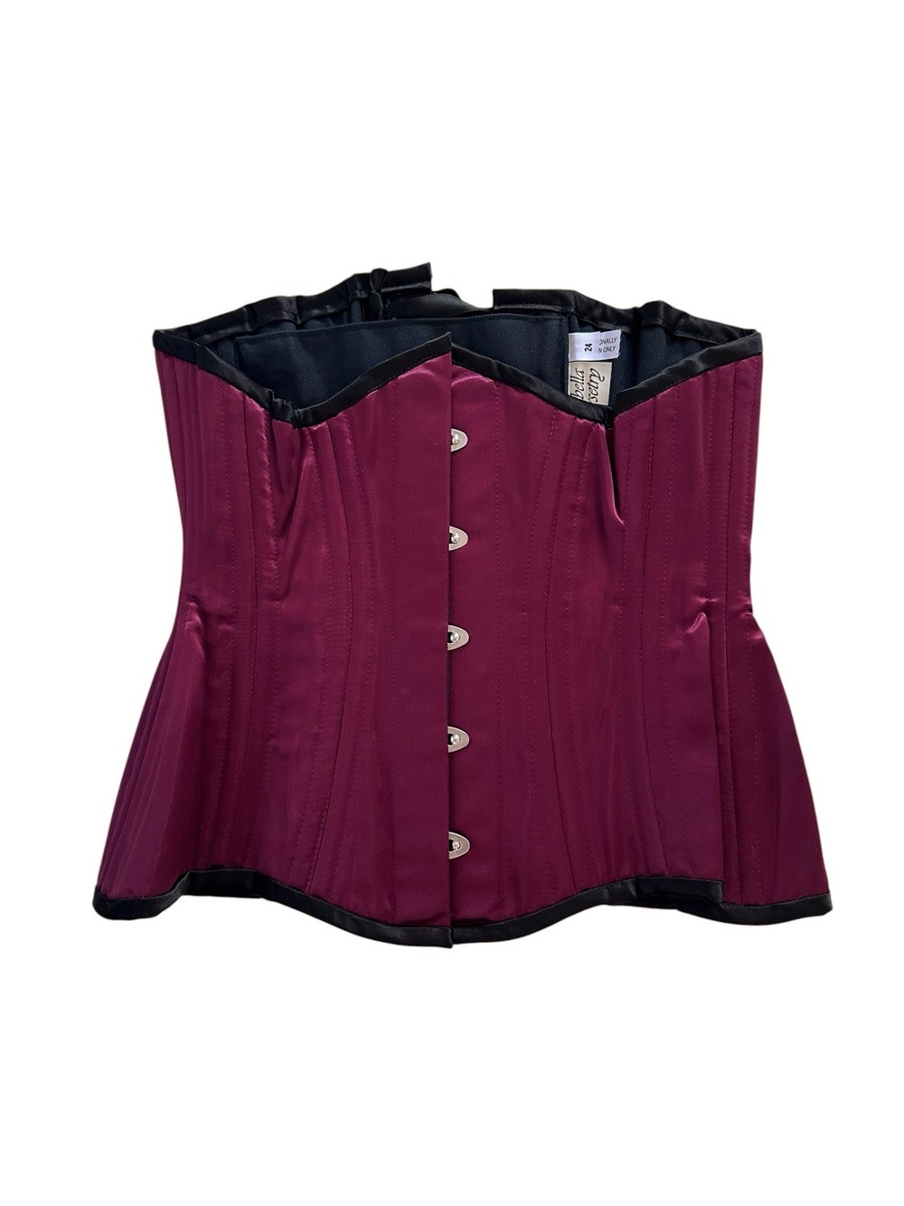 Isabella Corsetry Underbust Satin Corset Burgundy and Black 24”